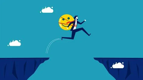 Optimism eliminates risks and obstacles. good humored businessman jumps over  Stock Illustration