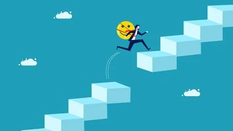 Optimism eliminates risks and obstacles. good humored businessman jumps over  Ilustração Stock