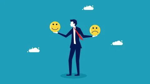 Optimism or positive thinking. Balancing happiness and sadness Stock Illustration