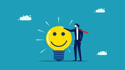 Optimism or positive thinking. Balancing happiness and sadness. business conc Illustrazione stock