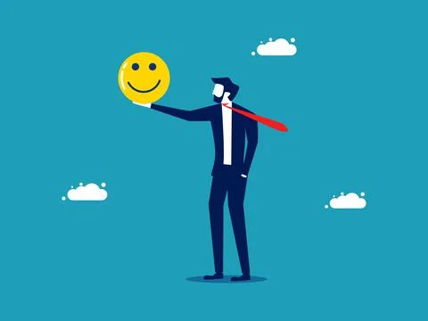 Optimism or positive thinking. Balancing happiness and sadness. business conc 스톡 일러스트