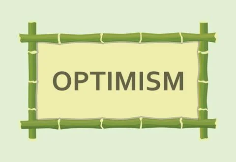 Optimism single isolated text with bamboo board sign vector graphic illustrat Stock Illustration