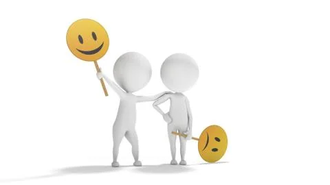 Optimism versus Pessimism with white 3d people Stock Illustration