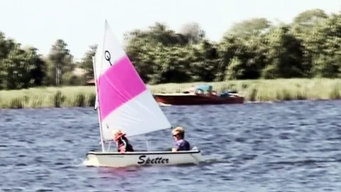  Optimist with child sailing in the summer. Stock Footage 85268934