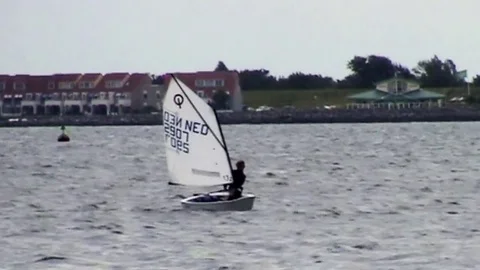  OPTIMIST Sailor in strong wind Video stock 85268980