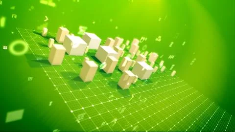 An optimistic 3d illustration of a bar chart with rising cubic columns denoti Illustrazione stock