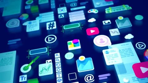 An optimistic 3d illustration of kiddy interface elements comprising such ico Illustrazione stock