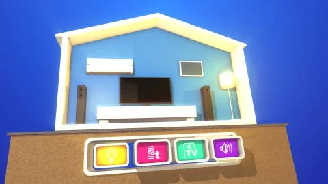 An optimistic 3d illustration of switching smart home section with a plasma T Ilustración de archivo