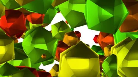 An optimistic 3d rendering of plenty of big multi corner balls of a green, re Stock Illustration