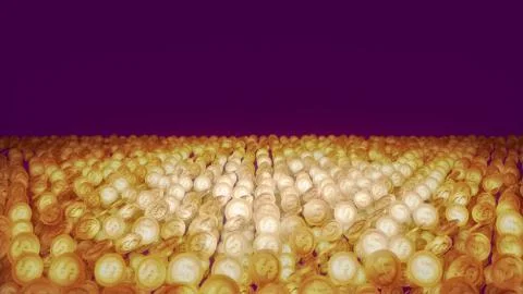 An optimistic 3d rendering of sparkling golden coins located on several surfa Stock Illustration