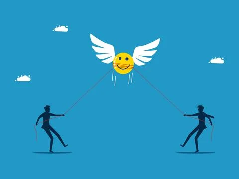 Optimistic and negative. man catches positive thoughts Stock Illustration