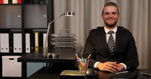 Optimistic Attractive Business Man Looking Camera Hand Gesture Ok Sign Office Stock Footage 69874992