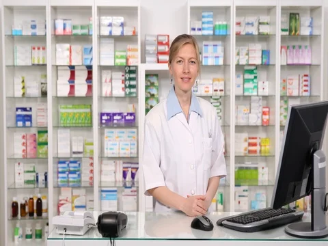 Optimistic Druggist Woman Looking Camera Smiling Portrait Pharmaceutics Shop Job Stock Footage 72754591