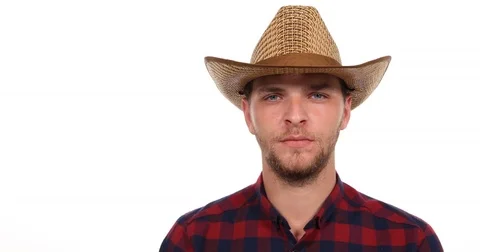 Optimistic Handsome Farmer Man Pose Smiling Camera Welcome Presentation Concept Stock Footage 80068774