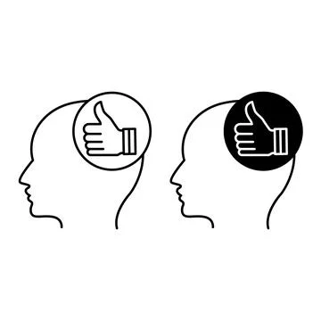 Optimistic icons. Black and White Vector Icons. Human Head and Thumbs Up. O.. Stock Illustration