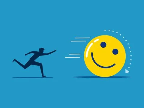 Optimistic thoughts. man chasing positive energy Stock Illustration