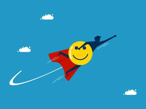 Optimistic thoughts. man hero with positive thinking soars in the sky Stock Illustration