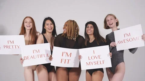 Optimistic young models of different body size for bodypositive. Video stock 146364898