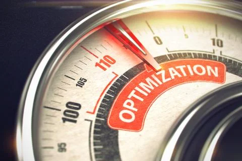 Optimization - Business Mode Concept on Speedometer. 3D. Illustrazione stock