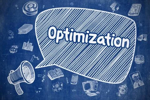 Optimization - Cartoon Illustration on Blue Chalkboard Illustrazione stock