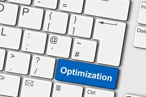 Optimization concept PC computer keyboard 3d illustration Illustrazione stock