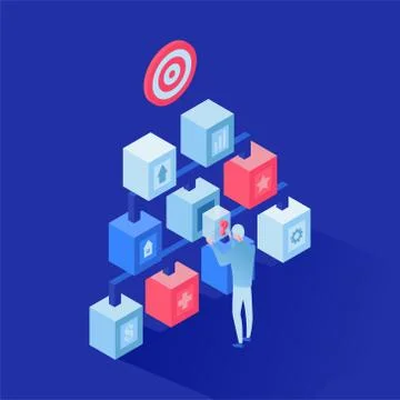 Optimization expert vector isometric illustration. Cartoon worker, manager Stock Illustration