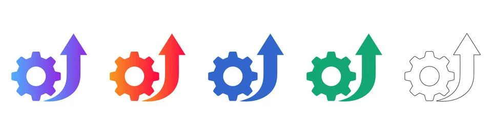 Optimization Gear Icons in Gradient and Outline Stock Illustration