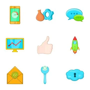 Optimization icons set, cartoon style 스톡 일러스트