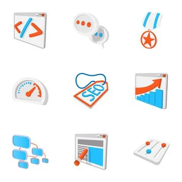 Optimization icons set, cartoon style Stock Illustration