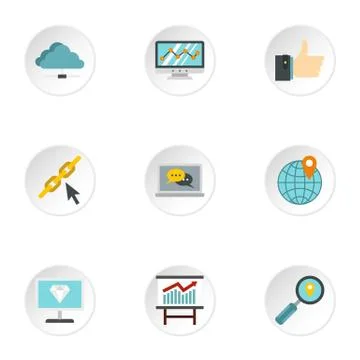 Optimization icons set, flat style Illustrazione stock