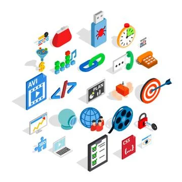 Optimization icons set, isometric style Stock Illustration