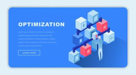 Optimization isometric landing page template. 3d economist, finance expert Illustrazione stock