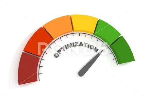 Optimization level conceptual meter. Scale with arrow. 3D render ...