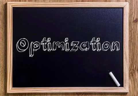 Optimization - New chalkboard with 3D outlined text Stock Photos