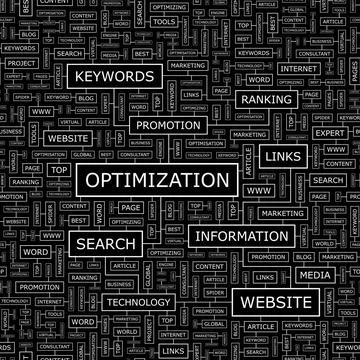 OPTIMIZATION OPTIMIZATION. Seamless pattern. Word cloud illustration. Copy... Stock Photos
