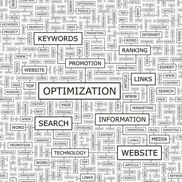 OPTIMIZATION OPTIMIZATION. Seamless pattern. Word cloud illustration. Copy... Stock Photos