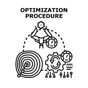 Optimization procedure improving business process efficiency technology Stock Illustration