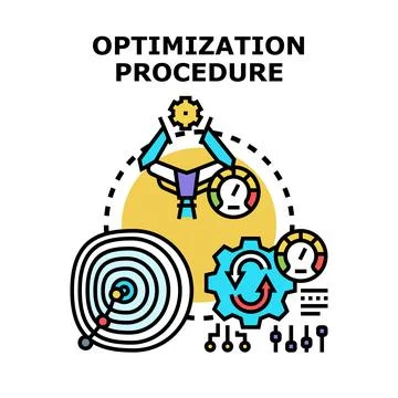 Optimization procedure improving business process efficiency technology Stock Illustration