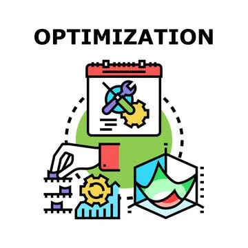 Optimization process improving efficiency with data analysis and planning Illustrazione stock