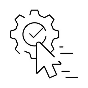 Optimization settings with cursor and checkmark line icon Stock Illustration