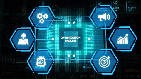 Optimization Software Technology Process System Business concept. Business, T Stock Footage 167376405