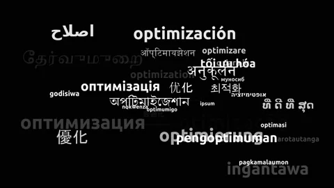 Optimization Translated in 37 Worldwide Languages Endless Looping 3d Zooming  Video stock 145197929