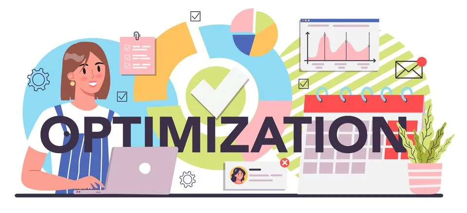 Optimization typographic header. Idea of business improvement and development. Stock Illustration