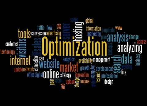 Optimization, word cloud concept Stock Illustration