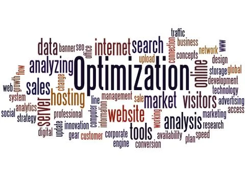 Optimization, word cloud concept Stock Illustration
