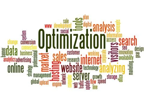 Optimization, word cloud concept Illustrazione stock