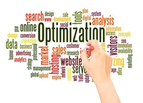 Optimization word cloud hand writing concept Stock Photos