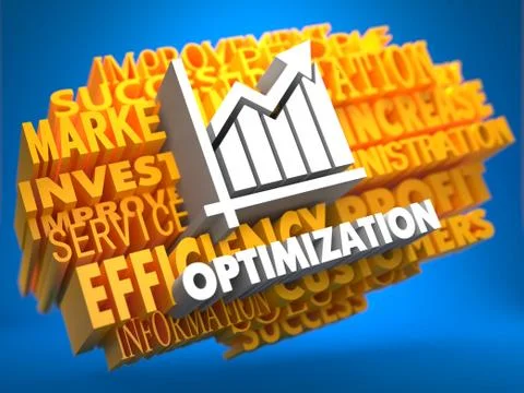 Optimization. Wordcloud Concept. Illustrazione stock