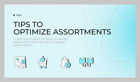 Optimize assortments tips presentation slide template Illustrazione stock