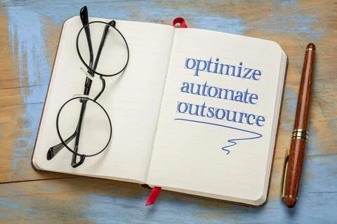Optimize, automate, outsource - business concept Foto stock